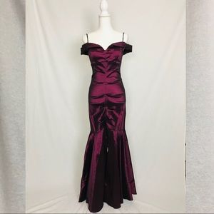 R & M Richards Deep Wine Mermaid Gown